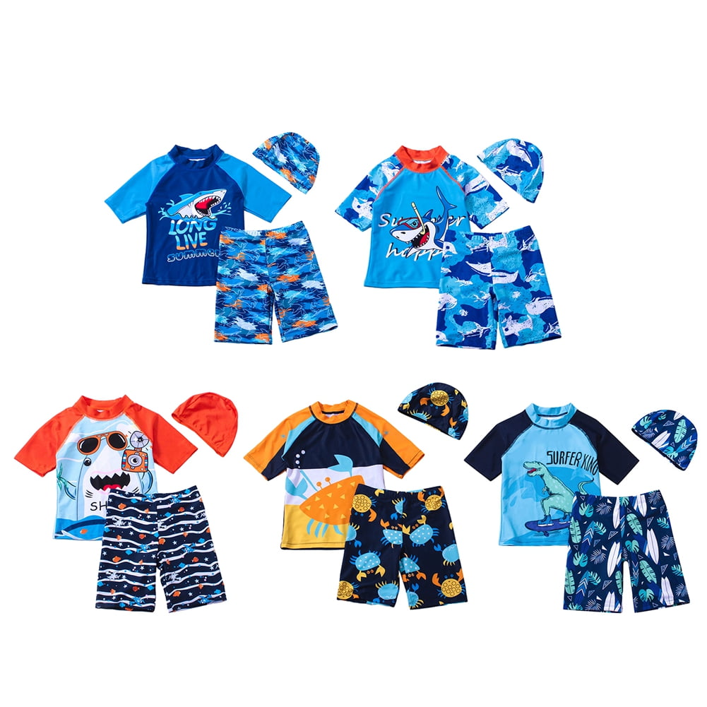 Baozhu Kids Toddler Boys 3 Pcs Swimsuit Set Shark Bathing Suit Rash ...