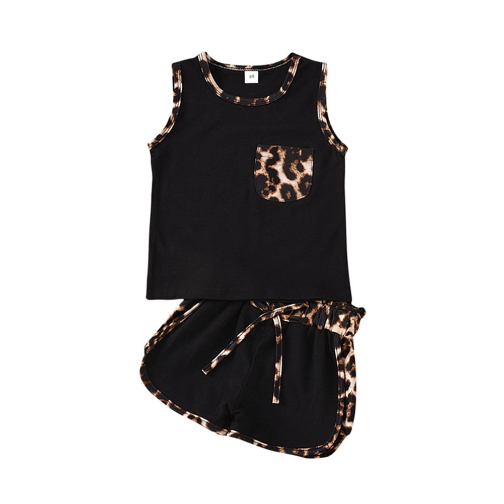 Baozhu Kids Vest Outfits,Leopard Toddler Sports Set Girls Baby Print