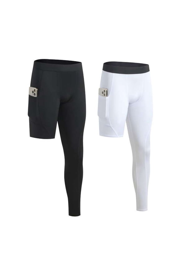 Baozhu Men's One Leg Compression Tights Long Pants for Basketball Single Leg Sports Pants 1/2 One Leg Compression Leggings with Pockets Quick Dry Workout Running Tights Athletic Base Layer, S-3XL