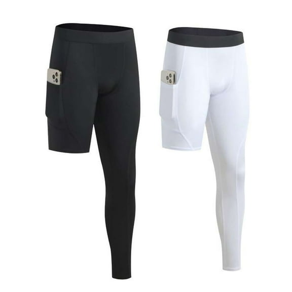 Baozhu Men's One Leg Compression Tights Long Pants for Basketball Single Leg Sports Pants 1/2 One Leg Compression Leggings with Pockets Quick Dry Workout Running Tights Athletic Base Layer, S-3XL