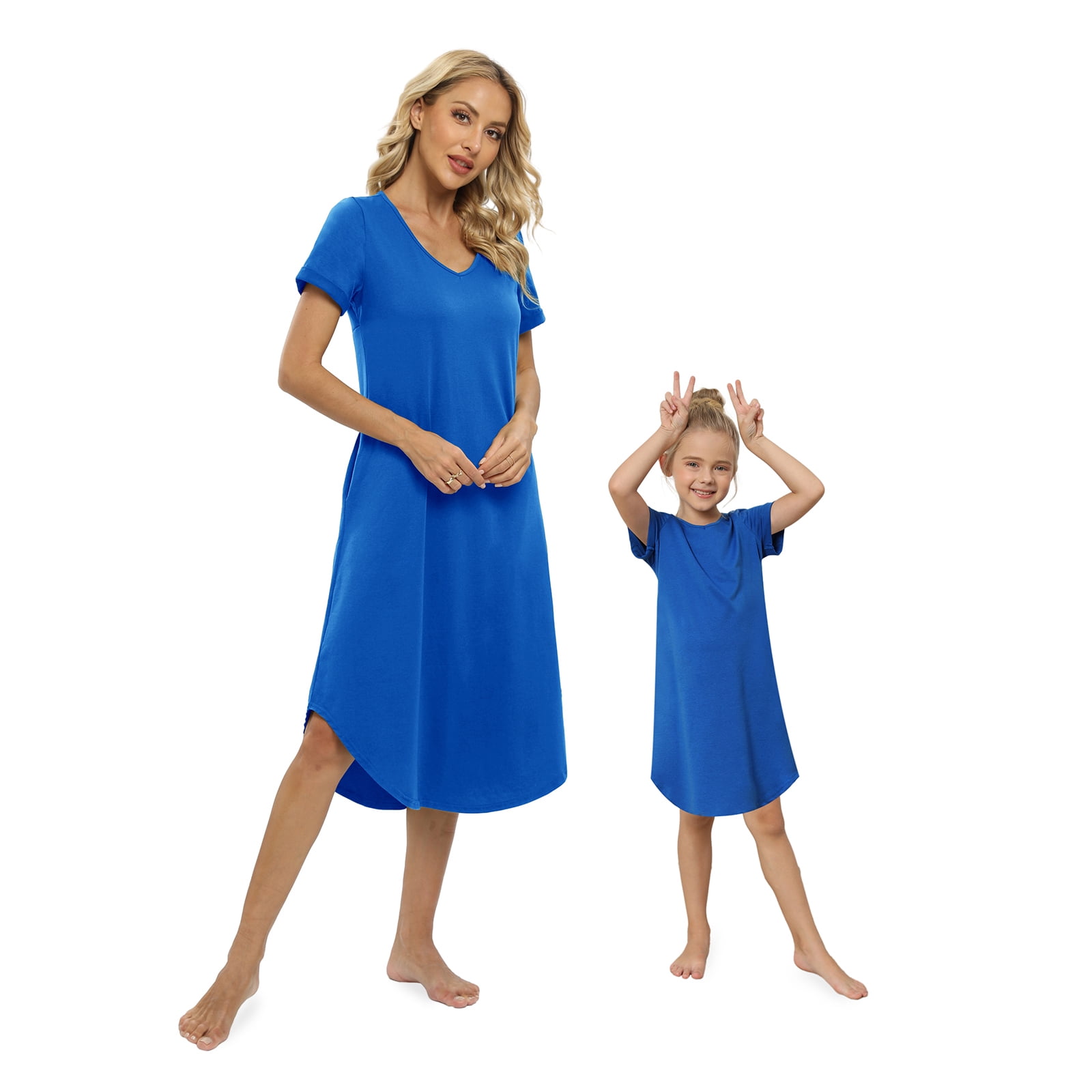 Baozhu Mommy and Me Pajamas Dress Mother Daughter Matching Short Sleeve V  Neck Nightgown with Pockets Summer Family Matching Nightshirt for Women and  Girls - Walmart.com