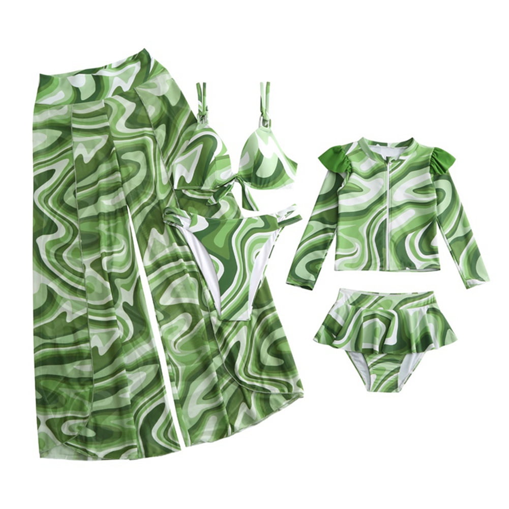 Baozhu Mommy and Me Swimsuits 3Piece Bikini Bathing Suits Pattern Printed Family Matching