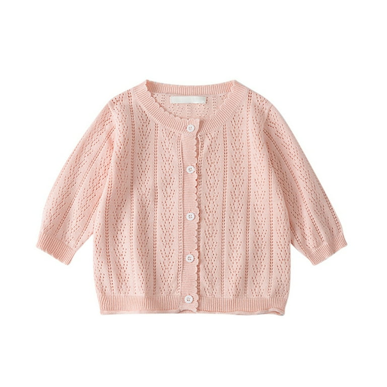Baozhu Newborn Baby Girls Cotton Cardigans Long Sleeve Crewneck Hollow Knit Thin Sweater Toddler Baby Girl Button up Sweaters Walmart