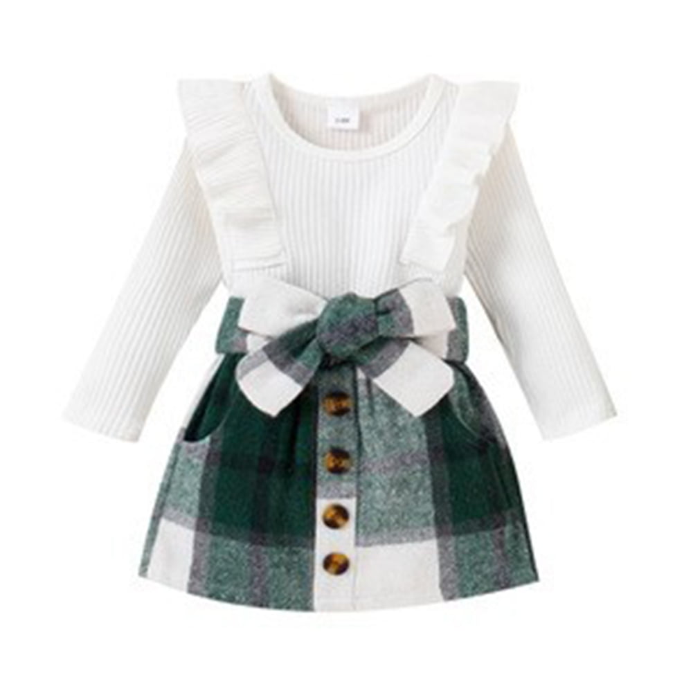 Baozhu Toddler Baby Girl Skirt Outfit Long Sleeve Ruffle Shirt Top Mini Skirt Set 2Pcs Kids