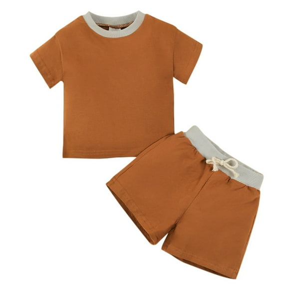 Baozhu Toddler Boy Summer Outfit,Short Sleeve Tops with Elastic Waist Solid Color Shorts 2 Pcs Clothes,3-24 Months
