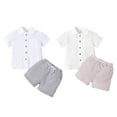 thumbnail image 1 of Baozhu Toddler Boys Summer Outfits Solid Color Turn-Down Collar Short Sleeve Shirts and Elastic Waist Shorts 2Pcs Clothes Set,1-8 Years, 1 of 10