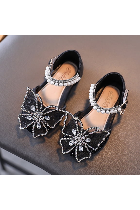 Baozhu Toddler Little Girls Butterfly Rhinestone Glitter Dress Shoes Wedding Flat Sandals