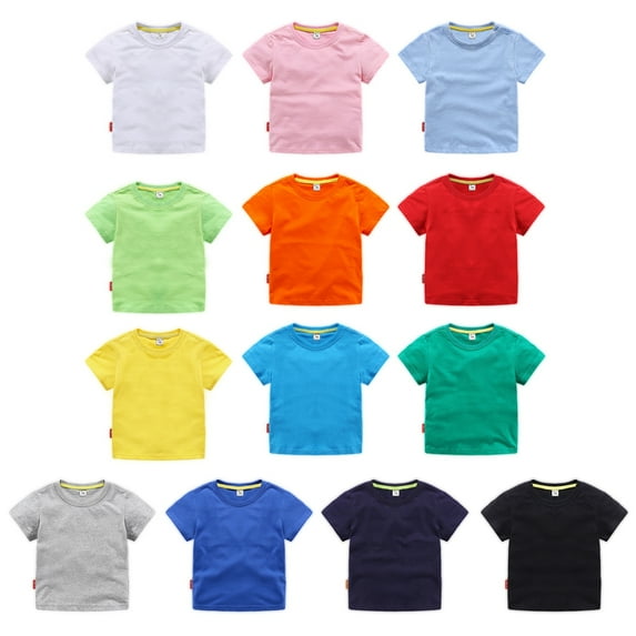 Baozhu Unisex Infant Baby Crew Neck T-Shirt Toddler Short Sleeve Solid Color Tees Shirts for Boys Girls,2-10 Years