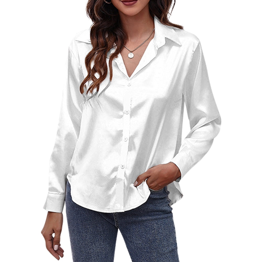 Women's long-sleeve satin button-down shirt main image 0