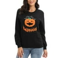 thumbnail image 1 of Baozhu Women's Halloween Spooky Sweatshirt Funny Pumpkin Face Bat Graphic Printed Pullover Shirts Long Sleeve Crewneck Casual Jumper Top, S-2XL, 1 of 7
