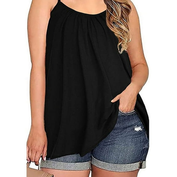 Baozhu Women's Plus Size Camisole with Built in Bra Spaghetti Strap Scoop Neck Flowy Pleated Tank Top Summer Casual Loose Cami Tank 2XL-6XL