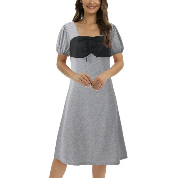 Baozhu Womens Nightgown Short Sleeve Sleepshirt Drawstring Square Neck Nightdress Sleepwear Soft Sleeping Shirts Ladies Loungewear, S-2XL