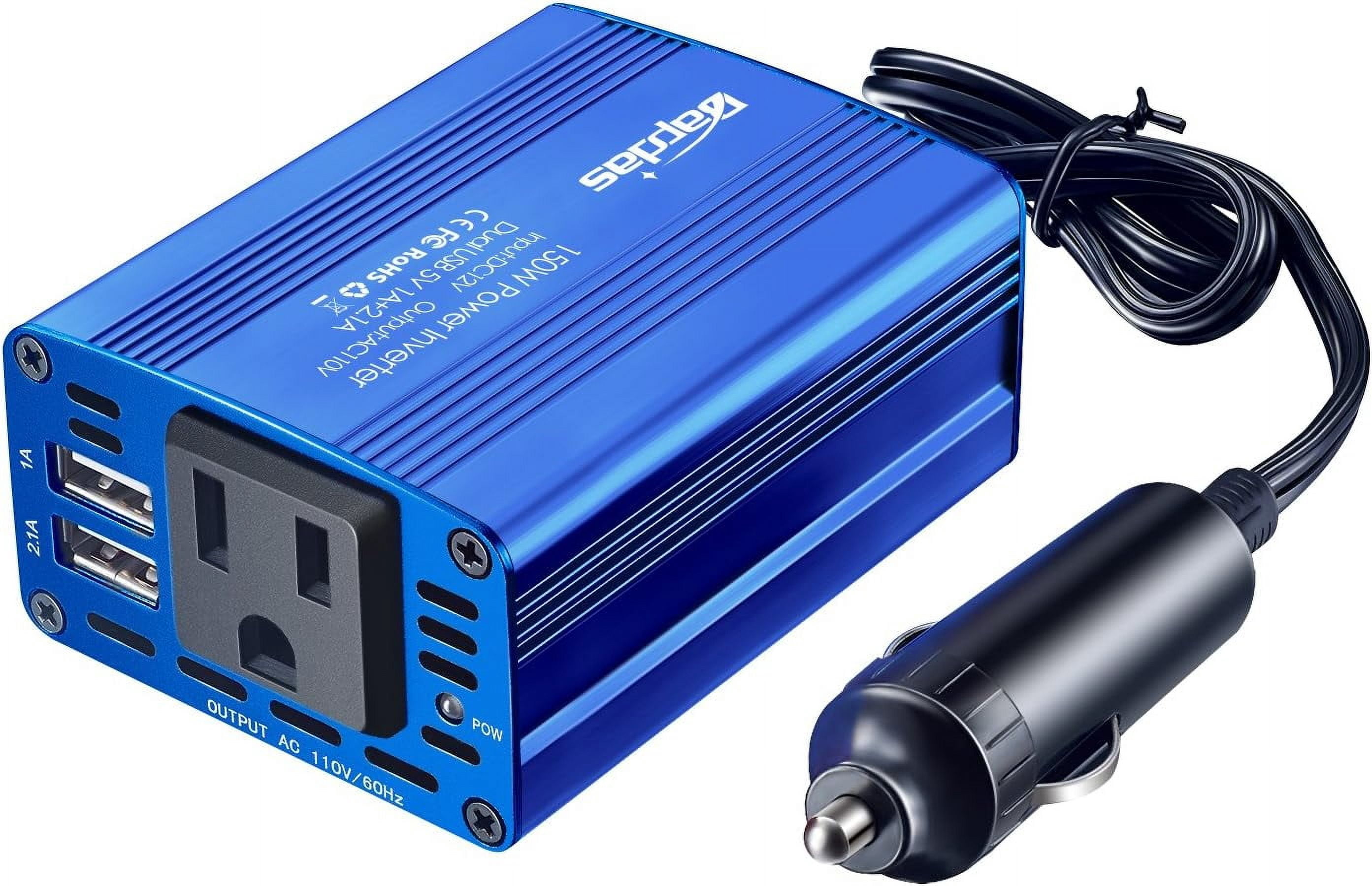 Bapdas 110V 150 Watts Continuous 300 Watts Surge Power Inverter with USB Ports for Car