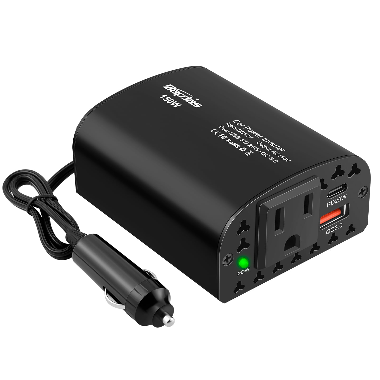  FOVAL 150W Car Power Inverter 12V DC to 110V AC Converter Vehicle  Adapter Plug Outlet with 3.1A Dual USB Car Charger for Laptop Computer Red  : Automotive