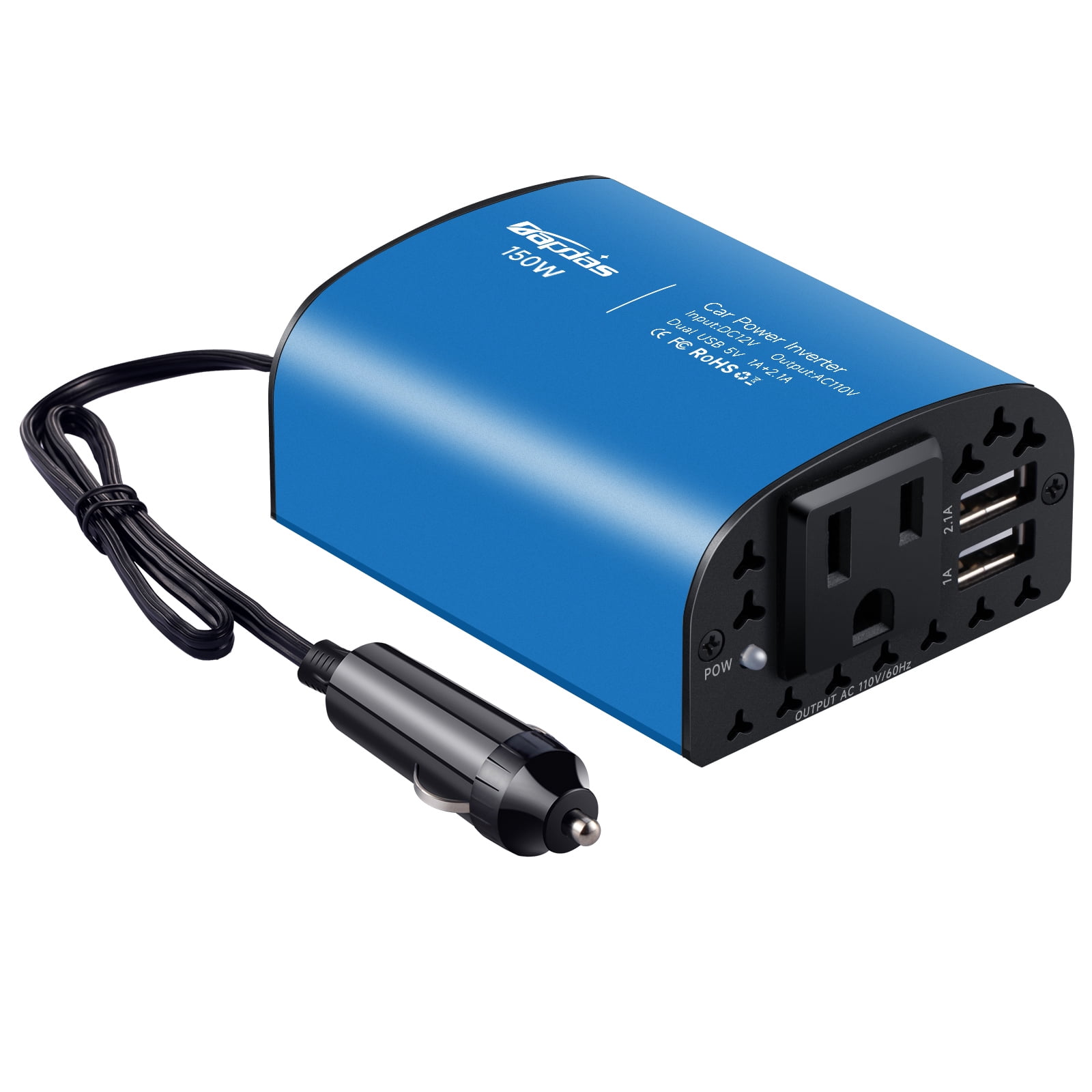Bapdas 150W Car Power Inverter DC 12V to 110V with 2 USB Ports (Blue