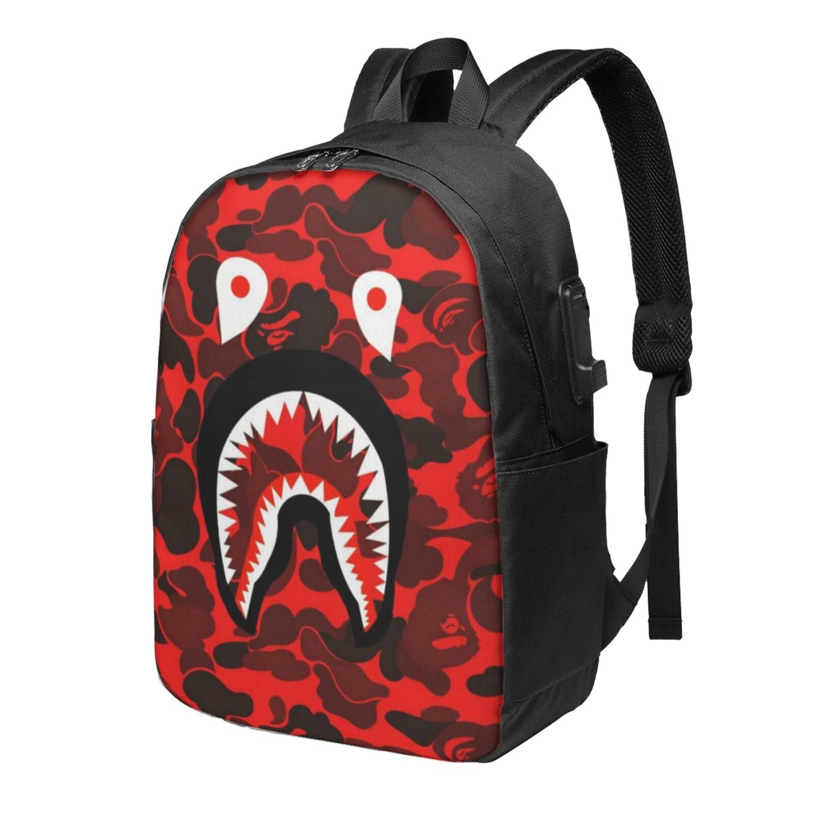 Bape Camo Shark Laptop Backpack With Usb Charging Port 17 Inch Daypack ...