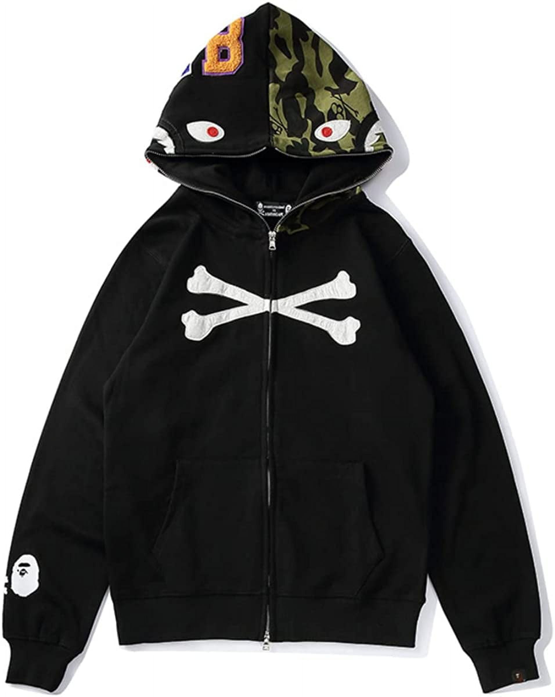 Bape Hoodie Full Zip Shark Camo Head Jacket Hip Hop Tops Ape Coat for ...