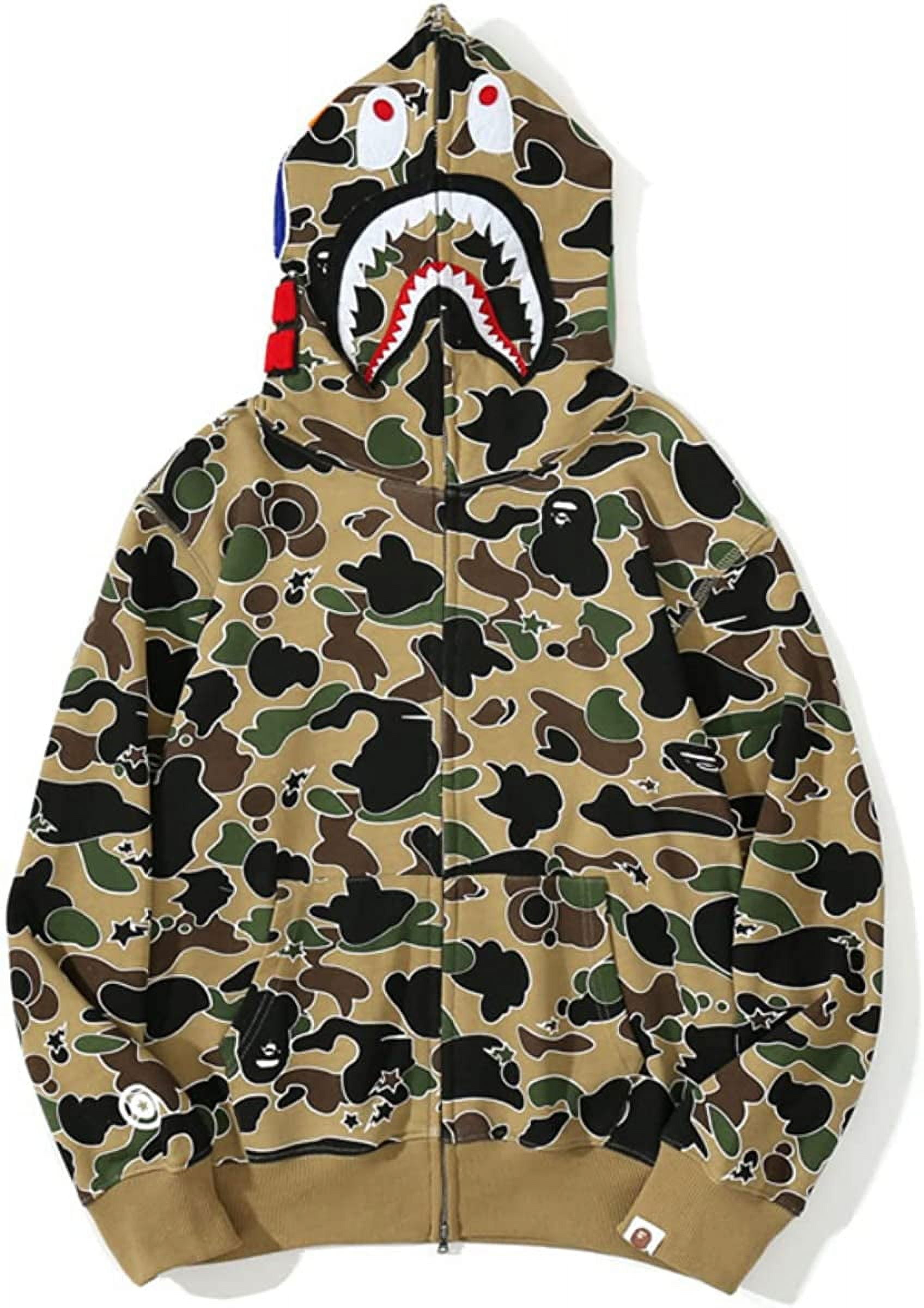 Bape Hoodie Full Zip Shark Camo Head Jacket Hip Hop Tops Ape Coat for