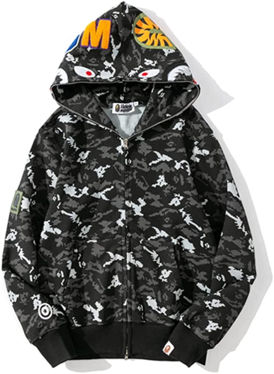 Bape Hoodie Full Zip Shark Camo Head Jacket Hip Hop Tops Ape Coat for