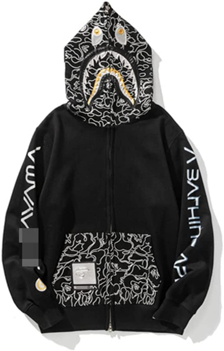 Bape Hoodie Full Zip Shark Camo Head Jacket Hip Hop Tops Ape Coat for ...