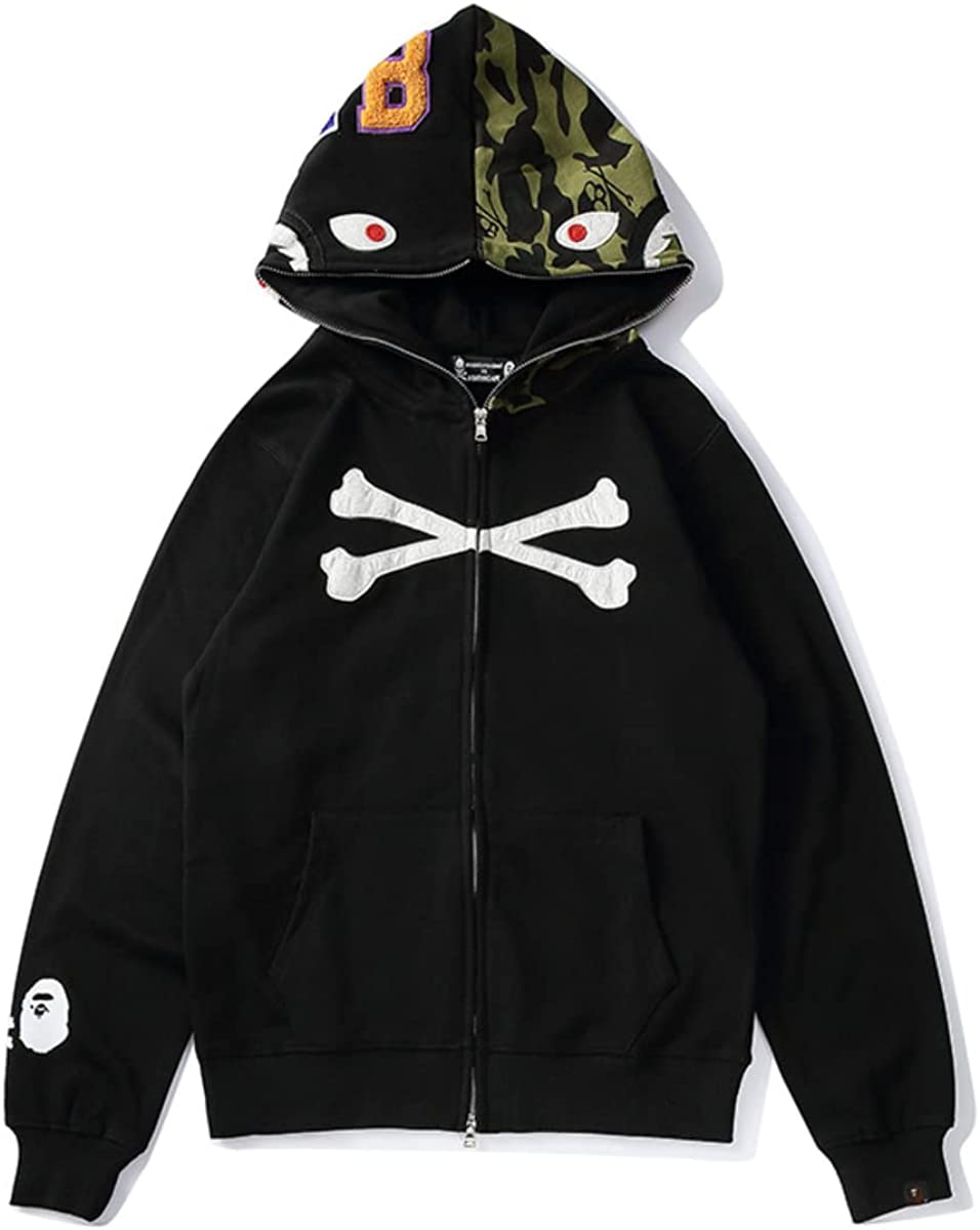 Bape Hoodie Full Zip Shark Camo Head Jacket Hip Hop Tops Ape Coat for