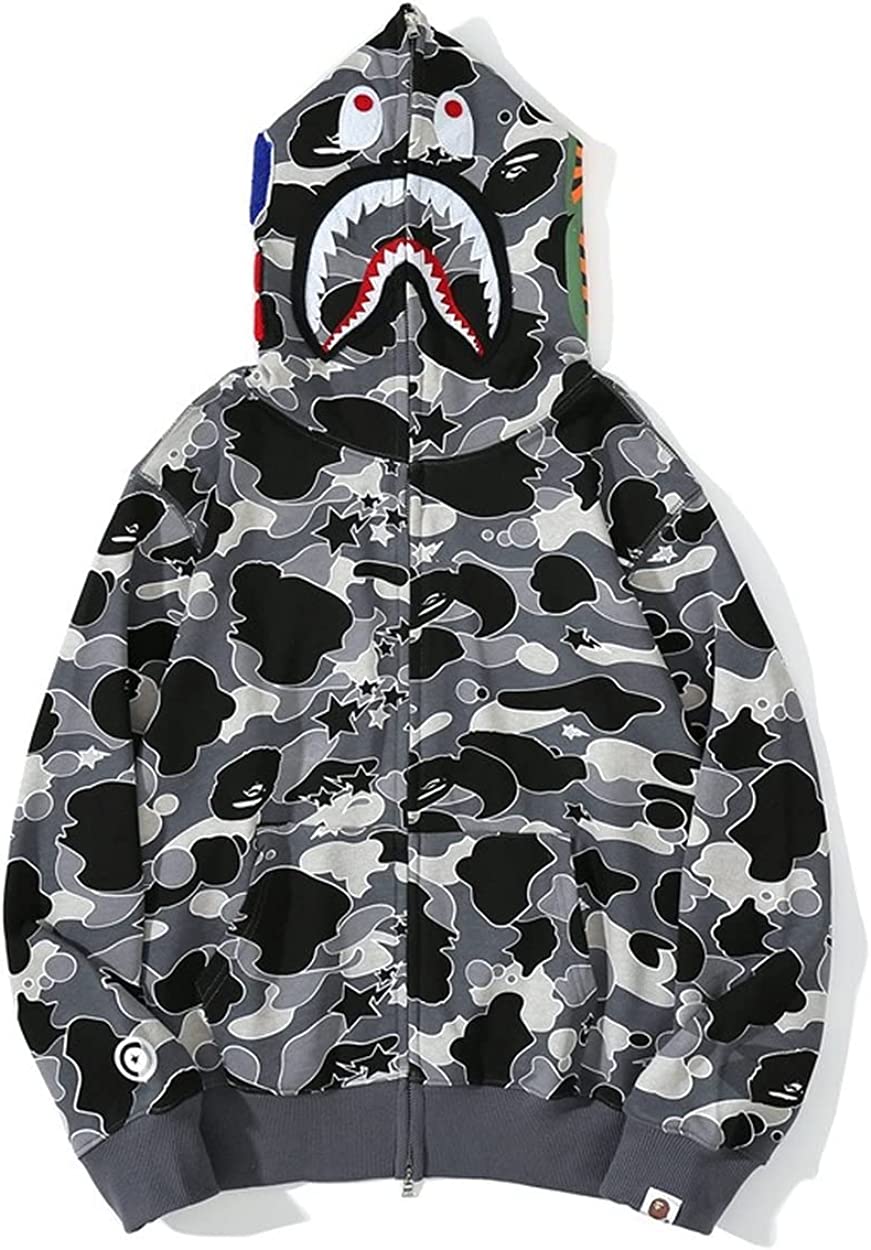 Bape Hoodie Full Zip Shark Camo Head Jacket Hip Hop Tops Coat for Men