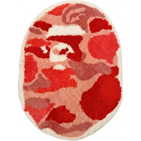 Bape Rug for Cool Room Decor 28" x 20" Soft Microfiber Cute Mat for Aesthetic Room Decor - Non Slip Hypebeast Rug for Bedroom - Machine Washable Gamer Mat for Boys Cool Stuff (Camo Pink, Oval)