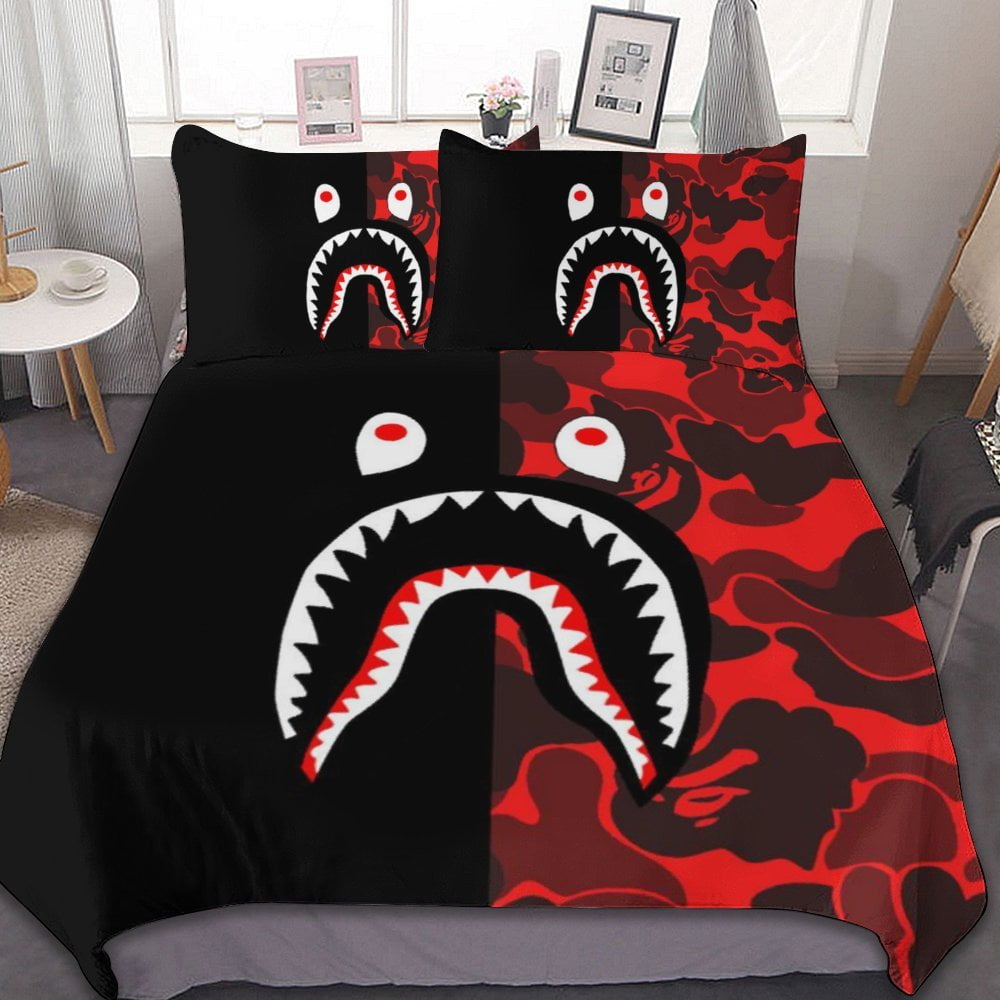 Bape Shark Camo Bape Shark Camo 3-Piece Bedding Set Warm And Comfortable Soft Duvet Cover Bed Set with 1 Duvet Cover And 2 Pillowcases for Boys Girls Kids Adult Bedroom All Season 102