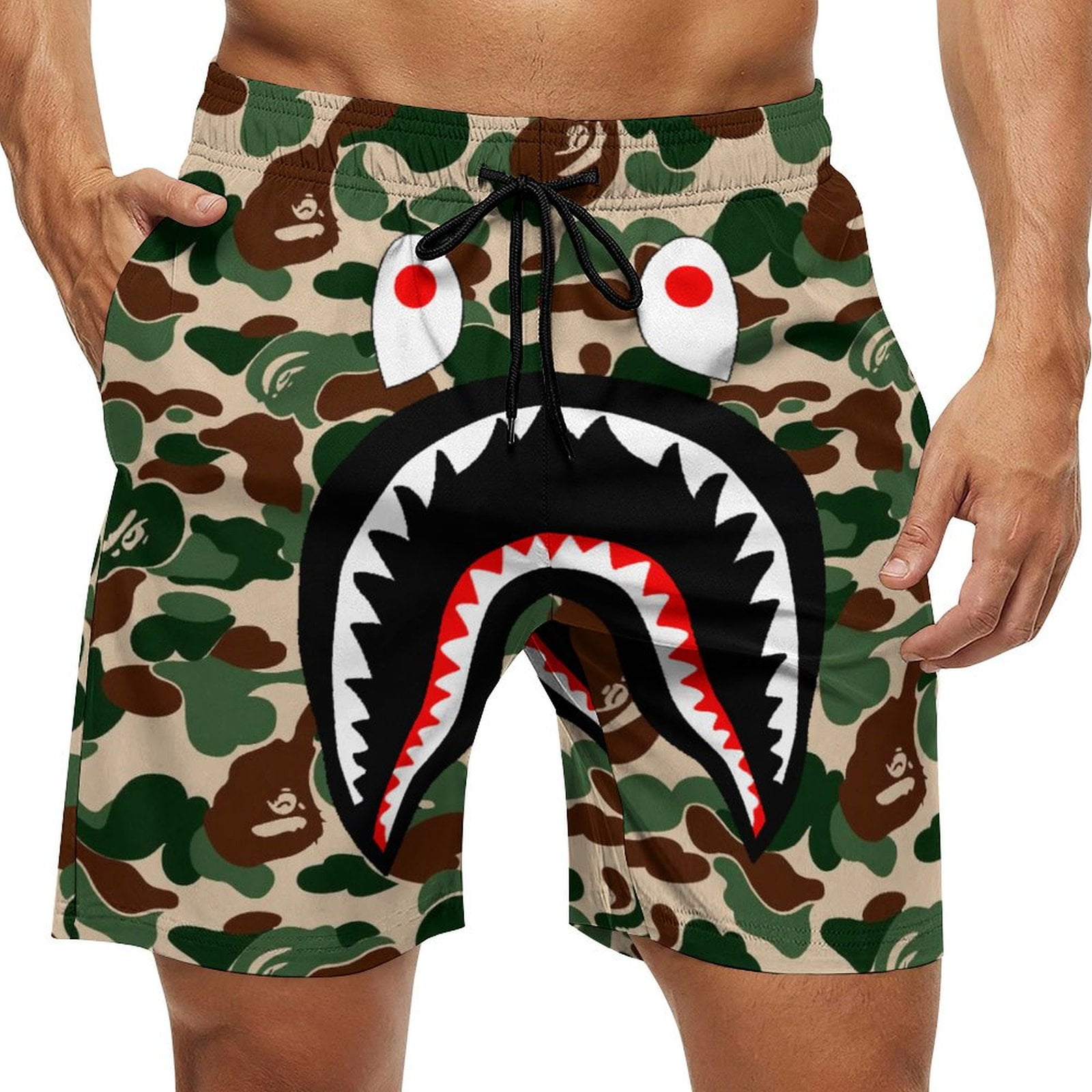 Bape Shark Camo Mens Swim Trunks Quick Dry Board Shorts with Mesh Lining Beach Shorts Swimwear Bathing Suits Walmart