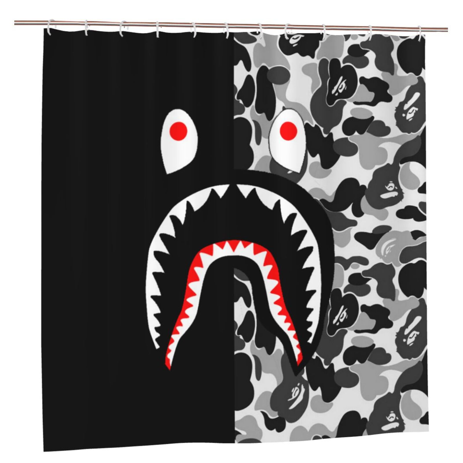 Bape Shark Camo Shower Curtain For Bathroom Decor 72x72 Inch Waterproof
