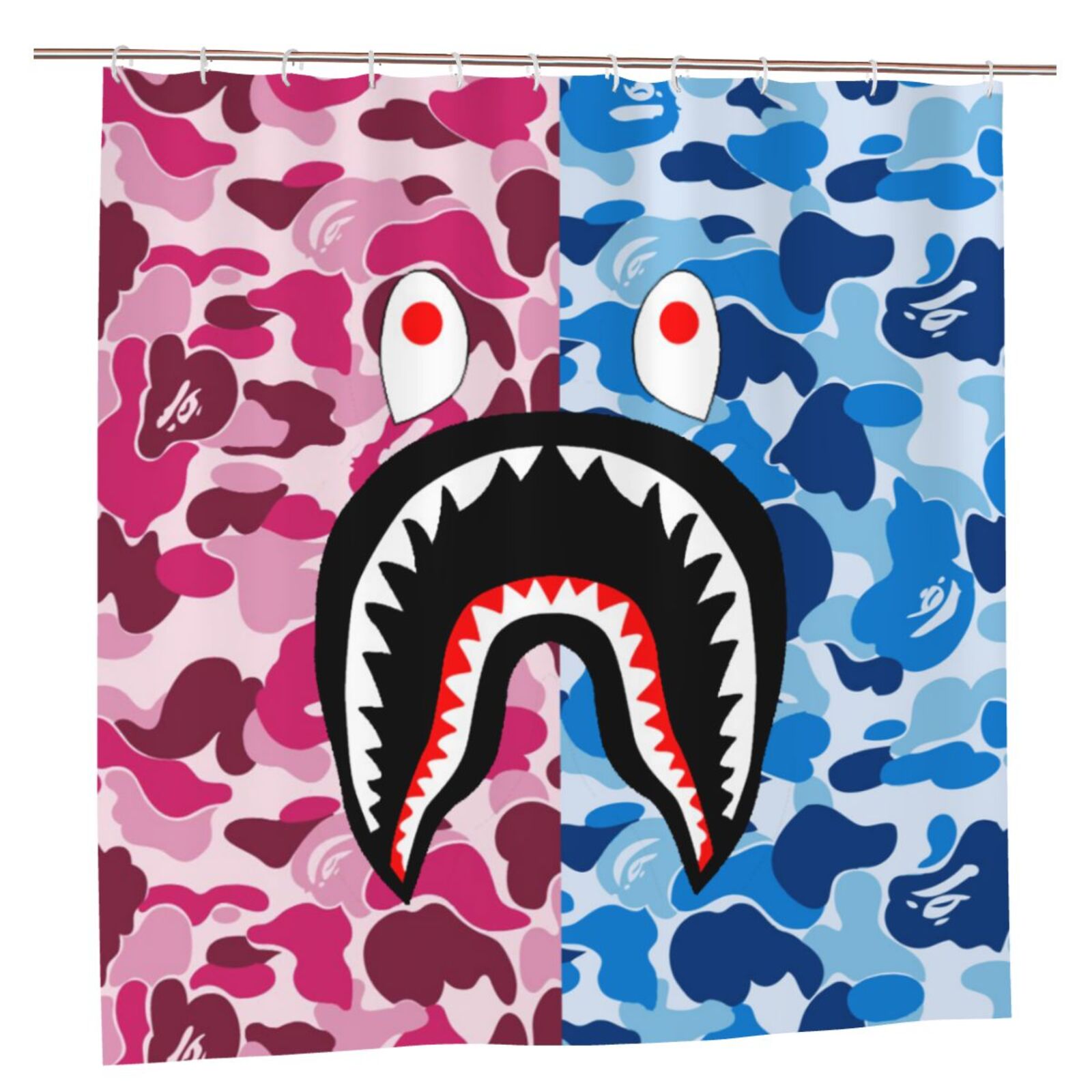 Bape Shark Camo Shower Curtain Sets, Funny Bathroom Shower Curtains