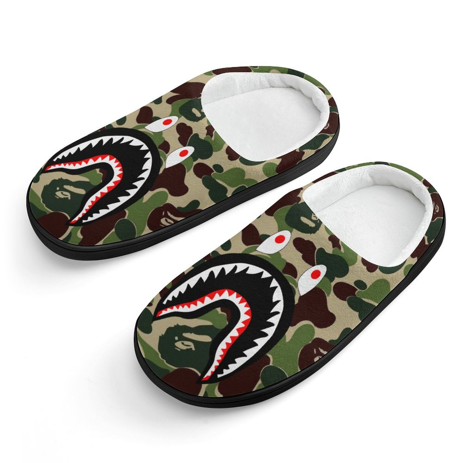 Bape Shark Camo Slippers for Kids Cute Soft Plush Anti slip Fluffy Fuzzy House Slippers Warm Soft Plush Non Slip Indoor Outdoor Slip on Shoes for Boys Girls Walmart