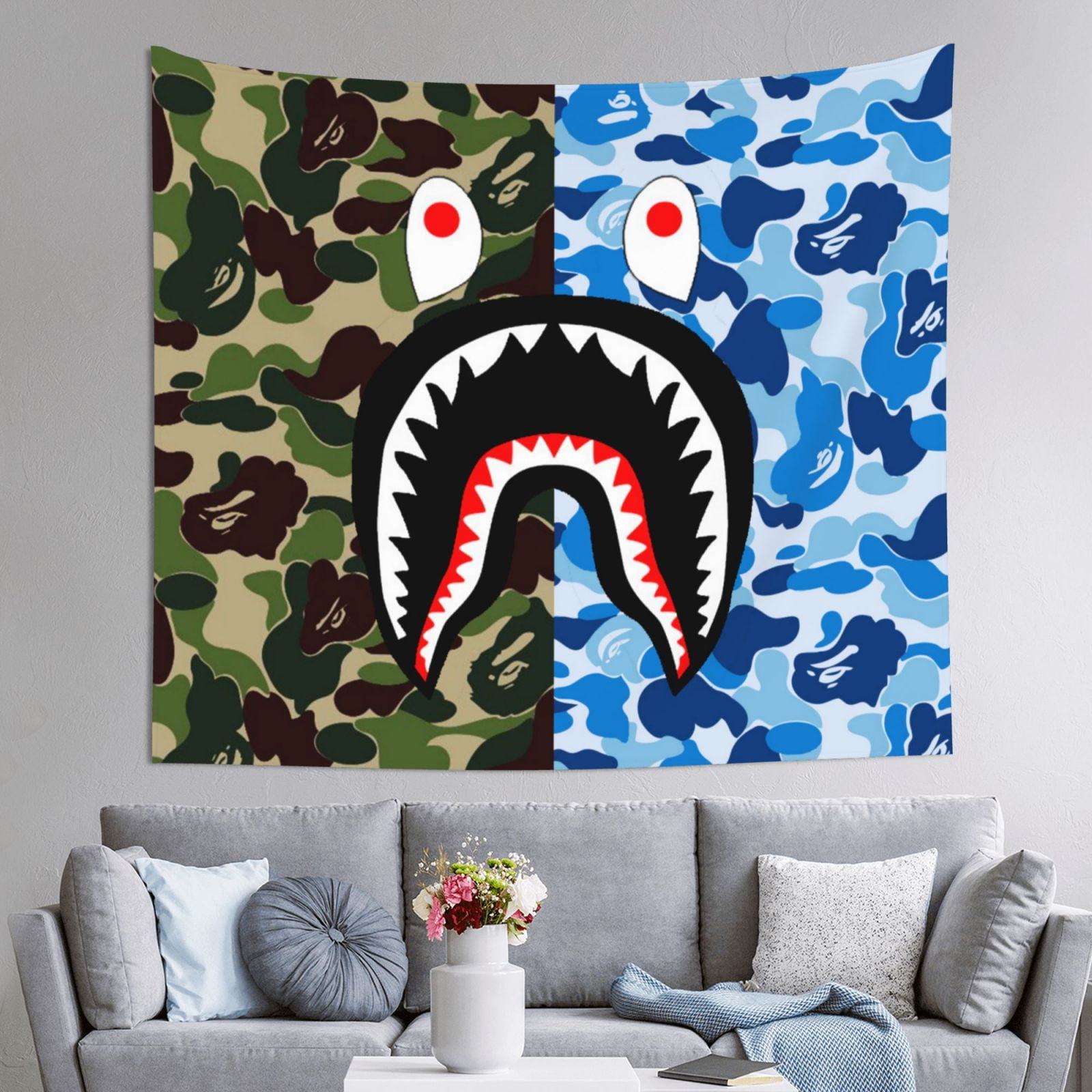 Bape Shark Camo Tapestry Wall Hanging Wall Art Decor Wall Tapestry for Living Room Bedroom Dorm