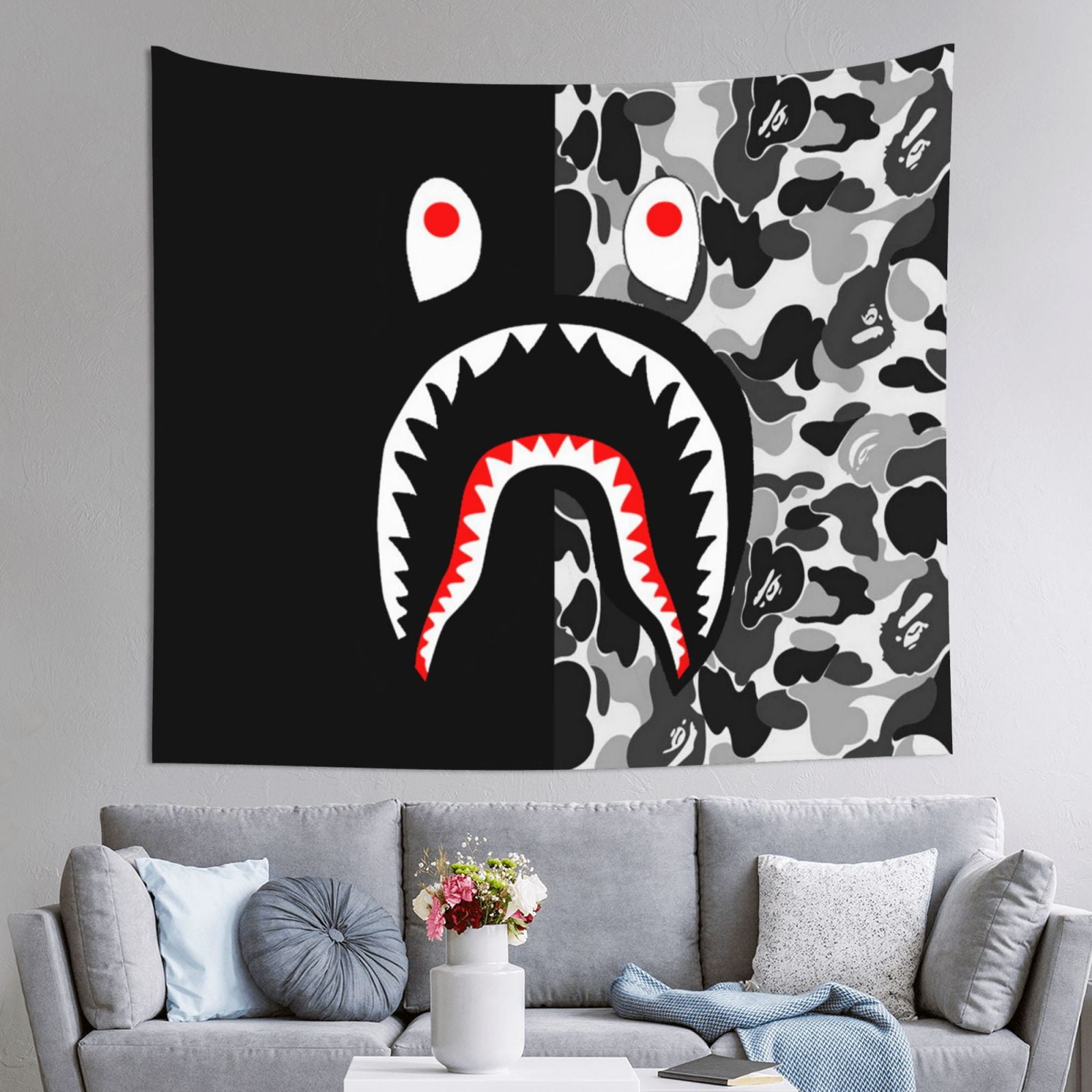 Bape Shark Camo Tapestry Wall Hanging Wall Art Decor Wall Tapestry for Living Room Bedroom Dorm