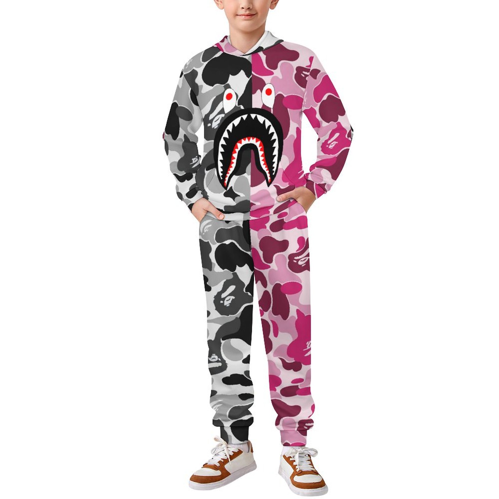 Bape Shark Camo Tracksuit Pullover Hoodie And Sweatpants 2 Pieces Sweatsuit  Jogging Pants Set for Boys Girls - Walmart.com