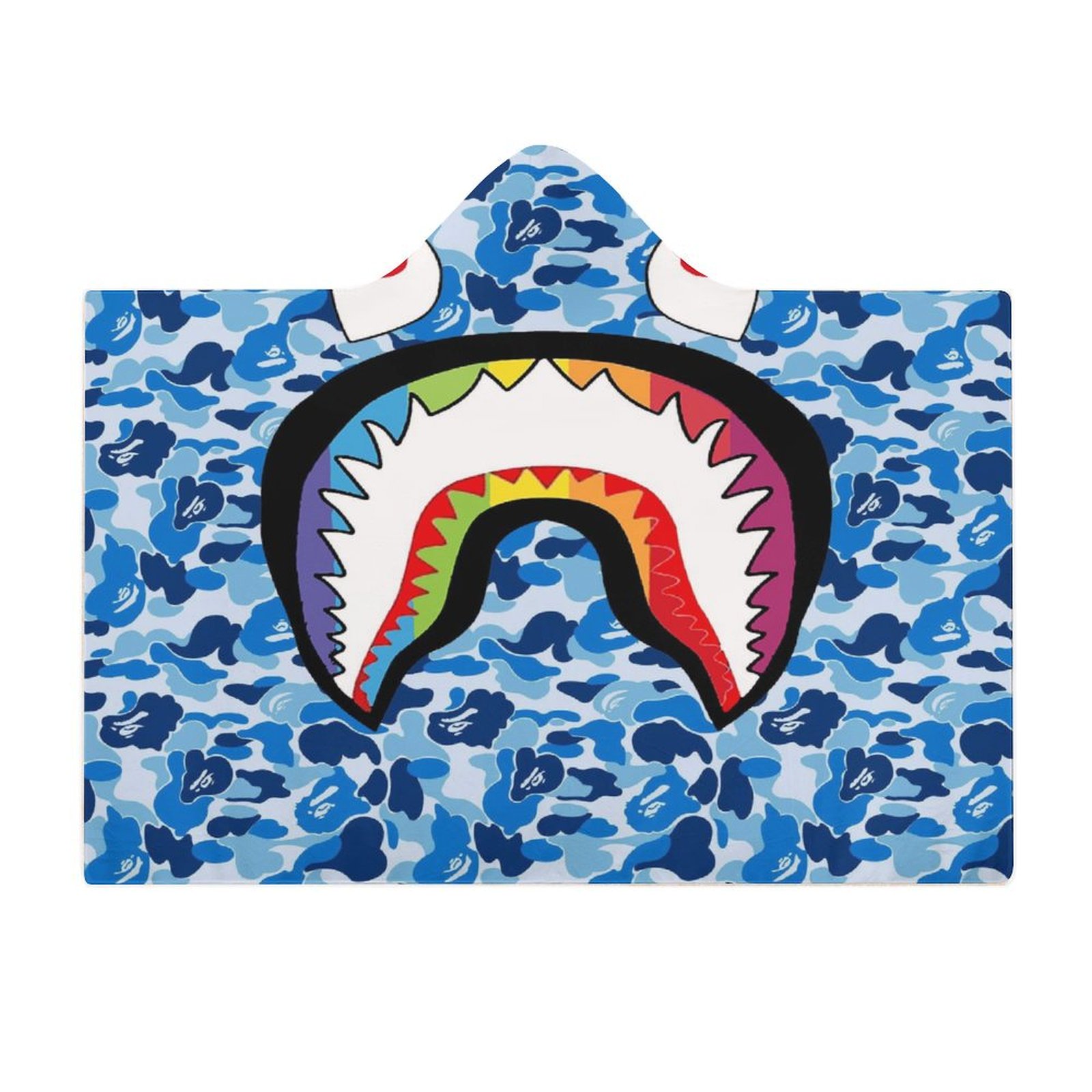 Bape Shark Camo Wearable Blanket Fleece Hooded Robe Cloak Throw Quilt