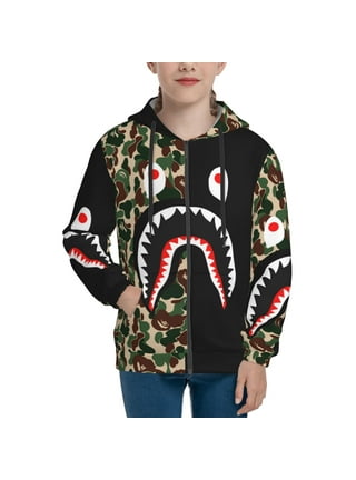 Men's Womens Hoodie Bape Shark 3d Print Head Coat Zipper Camouflage Jacket  Hooded Tops