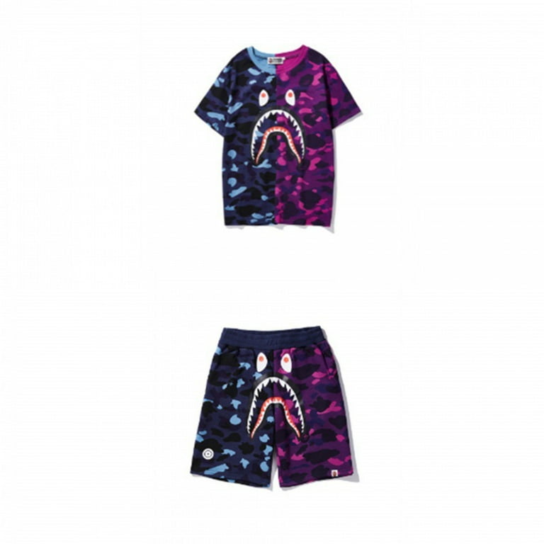 Bape kids Short Sleeve T Shirt Shorts Two Piece Set 3d Shark head camouflage Printing Youth Short Sleeves Suits For Boys And Girls Summer Outfit