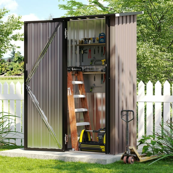 Bapipro 3'x 3' Outdoor Storage Shed, Metal Tool Shed with Lockable Door for Backyard, Garden & Patio, Brown