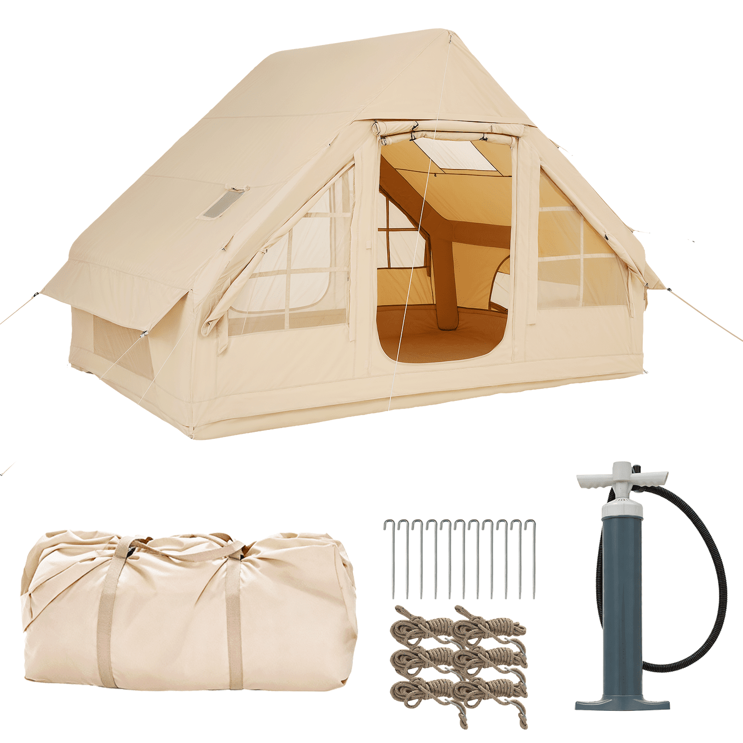 BaPiPro 4-8 Person Inflatable Camping Tent with Pump, Weatherproof Outdoor Shelter with Carry Bag, Easy Setup for Family Camping, Hiking & Backpacking