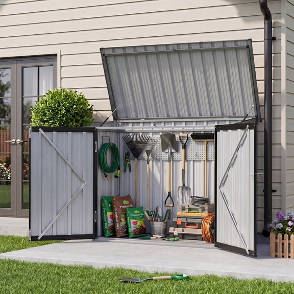 Bapipro 4'x2' Outdoor Garden Storage Cabinet, Metal Storage Shed with Lift-Up Lid and Lockable Double Doors, Weather Resistant Tool Storage for Patio, Backyard and Garden
