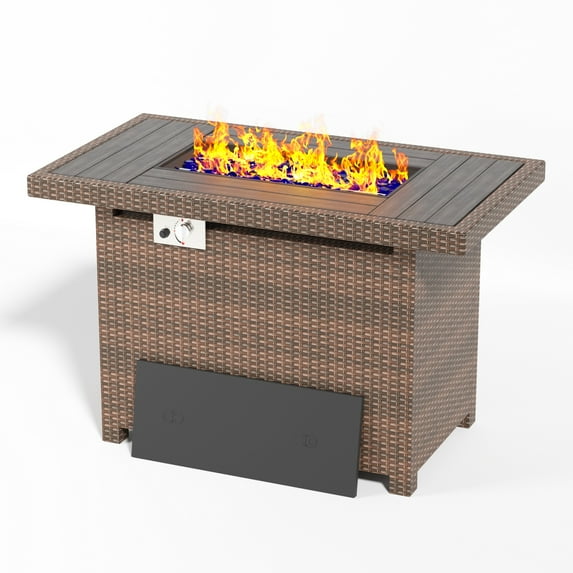 Bapipro 40" Outdoor Gas Fire Pit Table with Storage, Propane Fire Pit Table with Removable Lid & Waterproof Cover, for Outside Patio, Brown