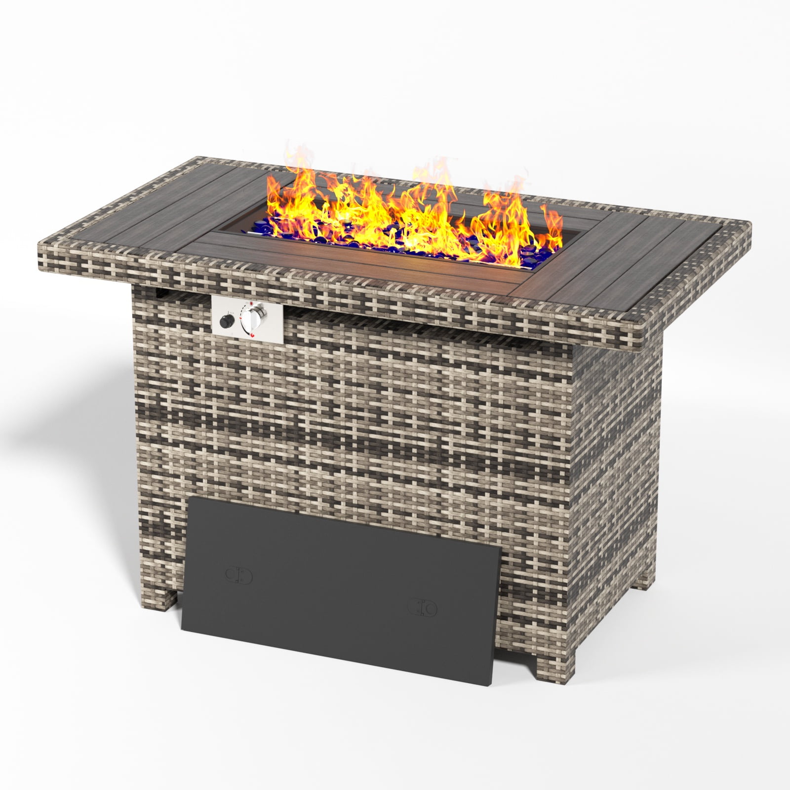 Bapipro 40" Outdoor Gas Fire Pit Table with Storage, Propane Fire Pit Table with Removable Lid & Waterproof Cover, for Outside Patio, Gray