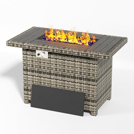 Bapipro 40" Outdoor Gas Fire Pit Table with Storage, Propane Fire Pit Table with Removable Lid & Waterproof Cover, for Outside Patio, Gray
