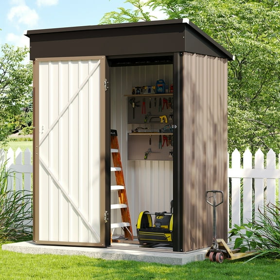 Bapipro 5'x 3' Outdoor Storage Shed, Metal Tool Shed with Lockable Door for Backyard, Garden & Patio, Brown