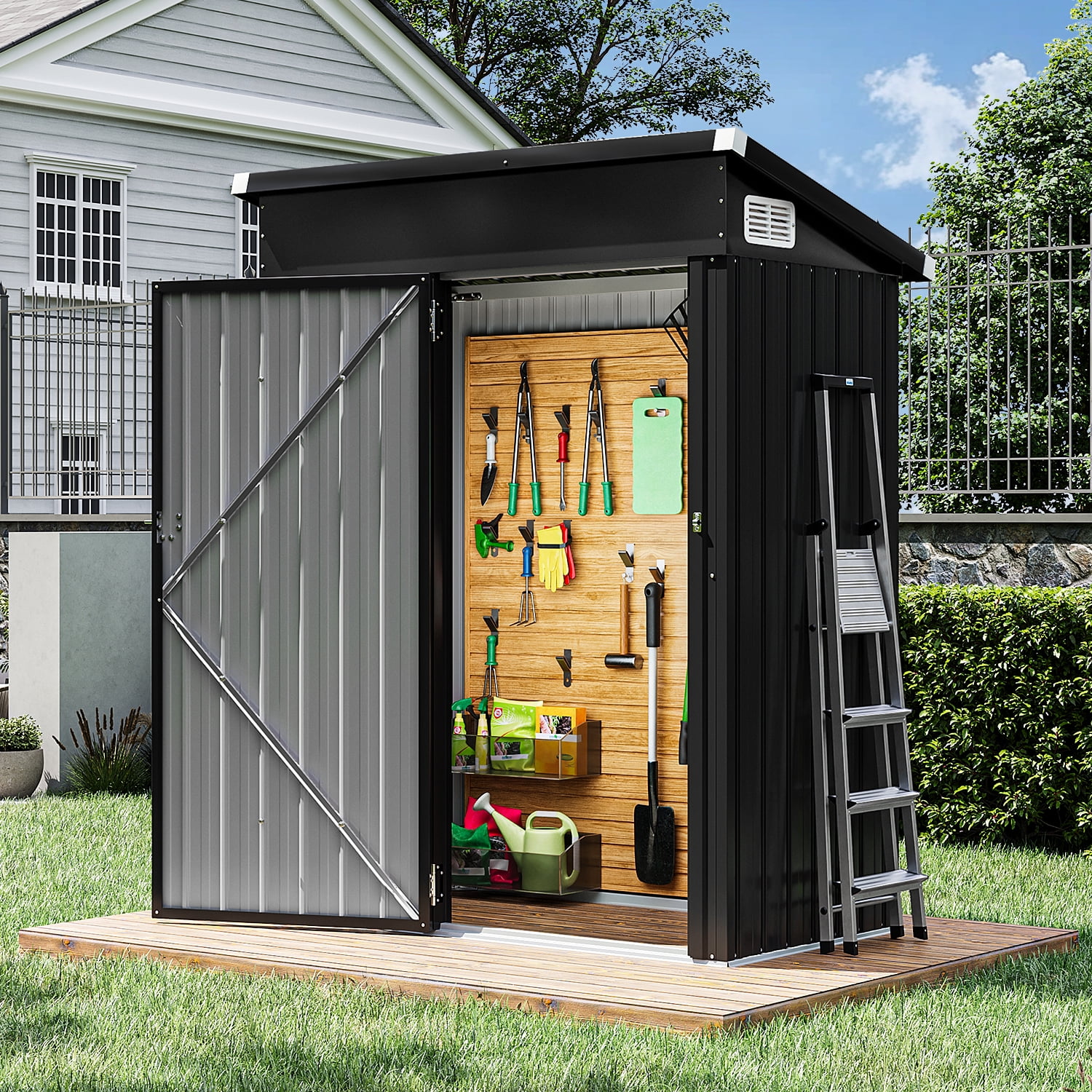 Bapipro 5' x 3' ft Storage Shed, Outdoor Shed with Lockable Door for Garden, Black
