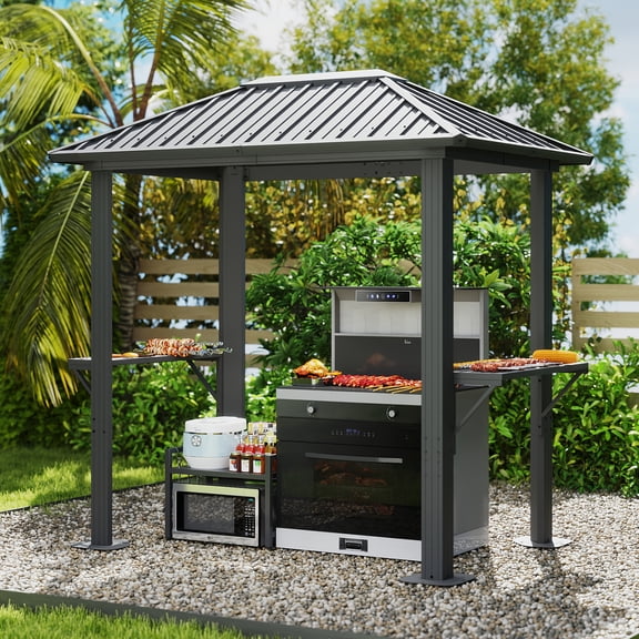 Bapipro 5'x8' Hardtop BBQ Gazebo – Galvanized Steel Roof, Aluminum Frame & Built-in Shelves for Outdoor Cooking