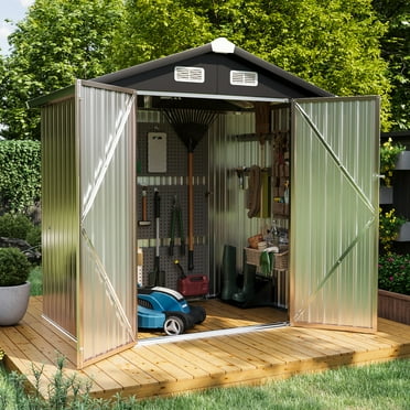 Bapipro 6' x 4' FT Outdoor Storage Shed, Outside Metal Tool Shed with Lockable Door for Tool, Garden, Bike, Brown