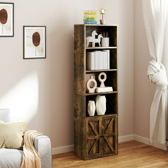 Bapipro 71.5" Tall Bookshelf and Bookcase, 6-Tier Wooden Bookshelves with Cabinet Doors, Floor Bookshelves and Office Storage Cabinets for Home Office, Living Room (Brown 1 Pack)