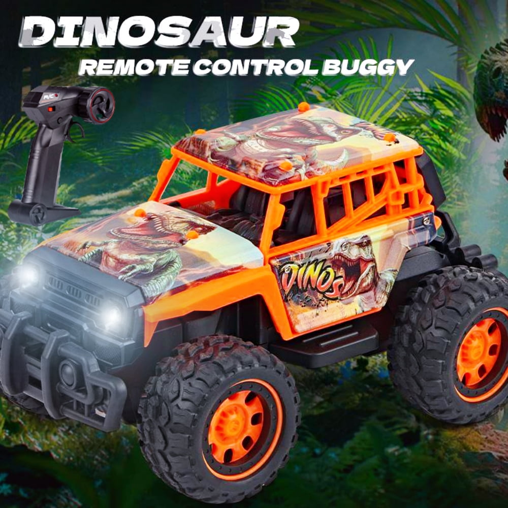 Baprem Remote Control Monster Trucks for Boys Girls, 2.4Ghz Off-Road RC Car with Light, Dinosaur Graffiti Vehicle Toys Birthday Christmas Gifts for Kids, Yellow